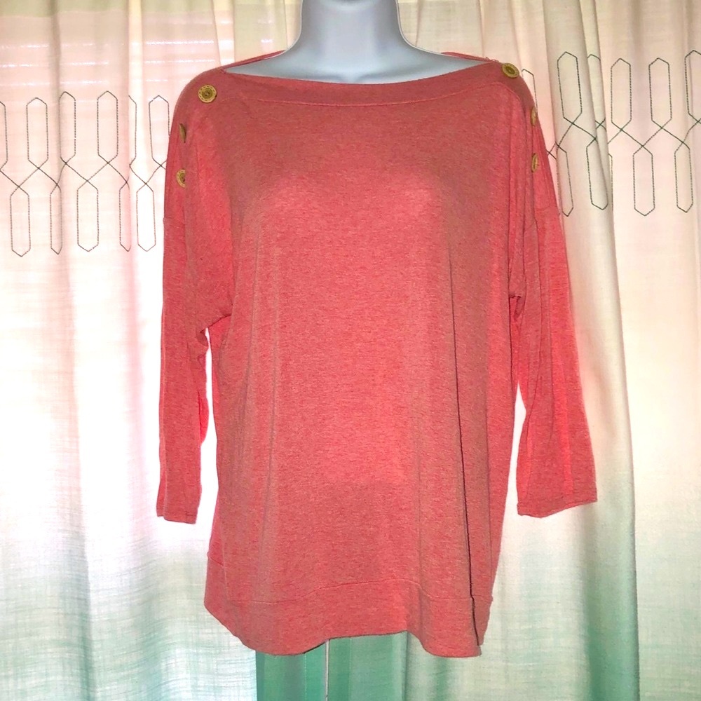Lodys Coral Off Shoulder Tunic Top W/Button Detail